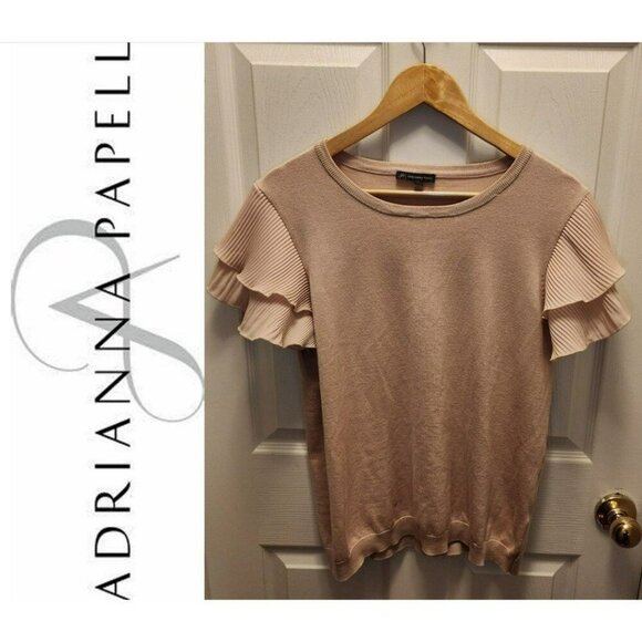 Adrianna Papell Pink Tiered Flutter Sleeve Sweater – Size Large - Picture 1 of 9